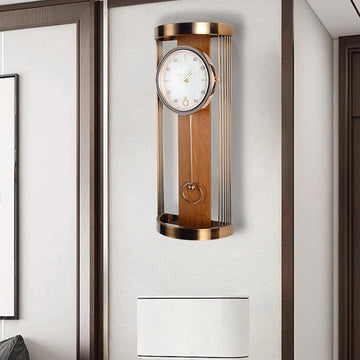 Modern Metal Hollow-out Wall Clock with Pendulum & Rhinestones